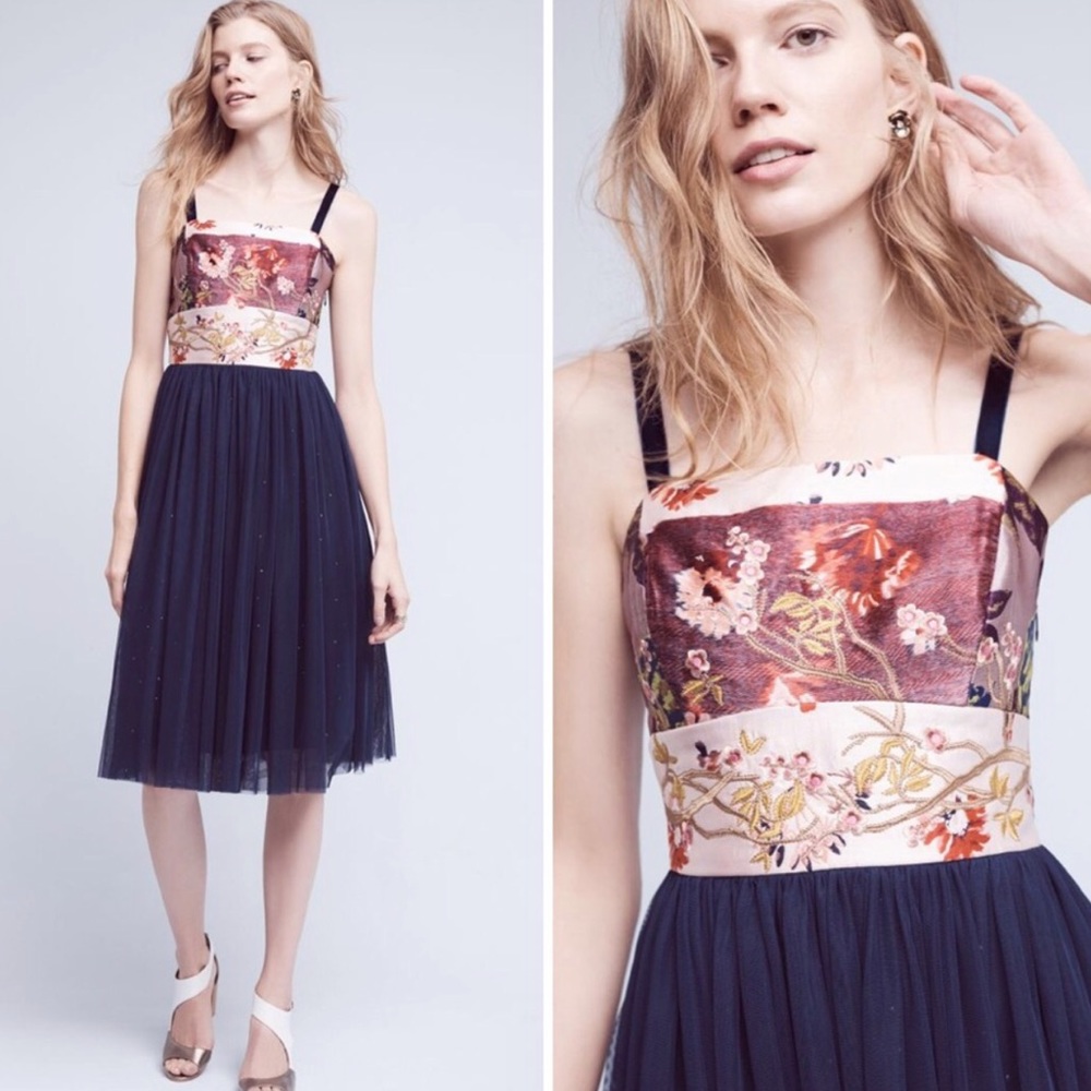 Anthropologie Tulle Skirt Floral Dress